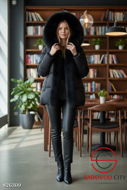 Пуховик с капюшоном натуральный мех