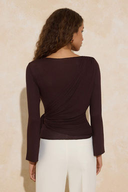 Kahverengi Transparan Regular/Normal Kal?p Baglama Detayl? Orme Bluz TWOSS26BZ00041