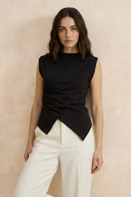 Siyah Fitted/Vucuda Oturan Kolsuz Pamuklu Esnek Orme Bluz TWOSS26BZ00081