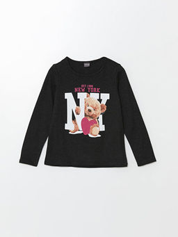 Bisiklet Yaka Ay? Teddy Bask?l? K?z ?ocuk Ti??rt