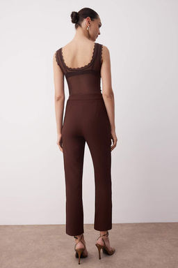 Kahverengi Dokuma Dar Paca S?k/Gece Pantolon TPRAW23PL00000