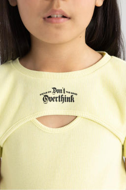 Футболка из двух частей с короткими рукавами в рубчик для девочек - Defacto фото 5