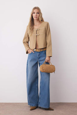 Bej Gabardin Ince Mevsimlik Dokuma Ceket TWOAW26CE00019 - Trendyolmilla фото 2