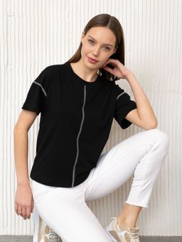 Футболка хлопок 95%, лайкра 5% ,черно-серая - Binita фото 8