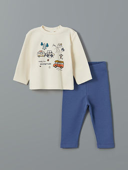 Bisiklet Yaka Bask?l? Erkek Bebek Ti??rt ve Tayt 2li Tak?m