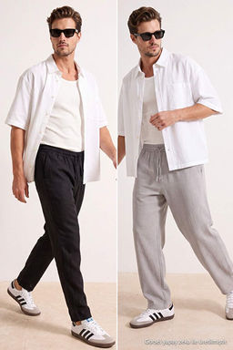Siyah-Gri Beli Lastikli Straight Erkek Pantolon TMNSS26PL00042