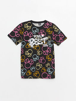 Bisiklet Yaka Minnie Mouse Bask?l? K?sa Kollu K?z ?ocuk Ti??rt