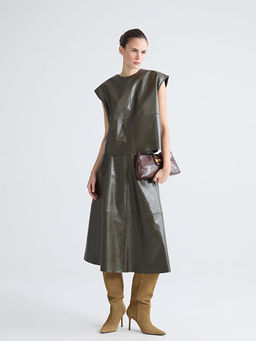 Bisiklet Yaka Deri G?r?n?ml? Bluz