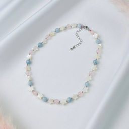 Бусы детские из Аквамарина, Розового кварца и Перламутра 34 см +