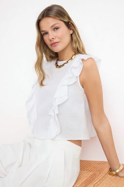 Sar? F?rf?r Detayl? Crop Boy Yar? Transparan Dokuma Bluz TWOSS26BZ00403 - Trendyolmilla фото 3