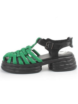 08-PEAG48-2 BLACK/GREEN Босоножки женские (натуральная кожа)