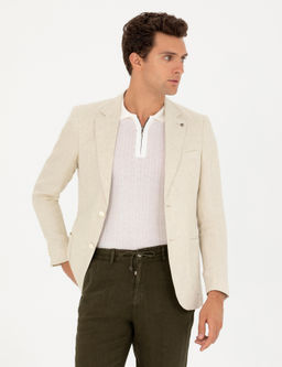 Bej Slim Fit %100 Keten Ceket