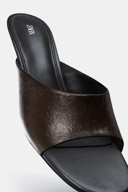 LEATHER KITTEN HEEL SANDALS - Zara фото 8