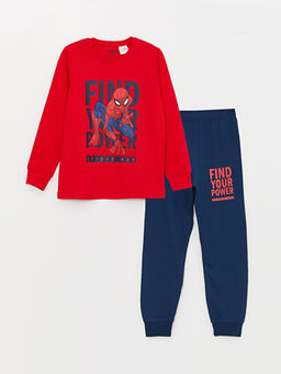 Bisiklet Yaka Spiderman Bask?l? Uzun Kollu Erkek ?ocuk Pijama Tak?m?