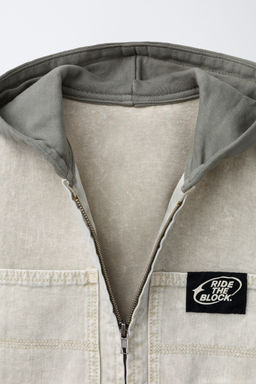 SOBRECAMISA SARGA ACID WASH CAPUCHA FELPA / Gris topo - Zara фото 4