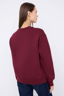 Teen Bordo Kal?n Ici Polarl? Ay?c?k Bask?l? Regular/Normal Kesim Orme Sweatshirt TWOAW26SW00199 - Trendyolmilla фото 4