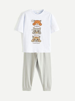 K?z ?ocuk Bask?l? Pijama Tak?m