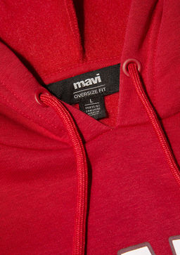 Mavi Logo Bask?l? Kapusonlu K?rm?z? Sweatshirt  фото 8