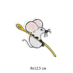 Термоаппликации с пайетками арт.TBY-2152 Мышка с иголкой 8х12,5см 10 шт