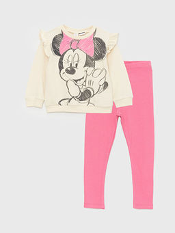 Bisiklet Yaka Mickey Mouse Bask?l? K?z Bebek Sweatshirt ve Tayt 2li Tak?m