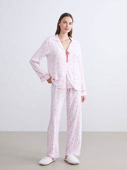 G?mlek Yaka Ba?lama Detayl? Kad?n Pijama Tak?m?