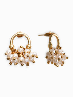 Серьги жемчуг «Виноград», белые в золоте