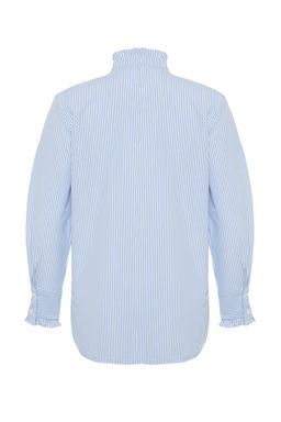 TRENDYOLMILLA Mavi Cizgili Pat? ve Yakas? F?rf?r Detayl? Dokuma Gomlek TWOSS24GO00083  фото 8