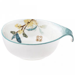 "Жасмин чарующий 3D" Салатник фарфоровый 280мл, 14х10,7х4,8см, с ручкой, с деколью, отводка с тонированием (Китай)