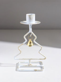 Подсвечник на 1 свечу «Ёлочка», металл, белый с патиной, d=2.3 см, 8.5×7.5×16 см