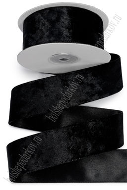 Лента двусторонняя велюр/атлас 4 см*10 ярд (SF-7602) черный №1