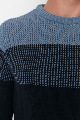 TRENDYOL MAN Bej Slim Fit Dar Kesim Bisiklet Yaka Renk Bloklu Kazak TMNAW21KZ0543 - Trendyolmilla фото 12