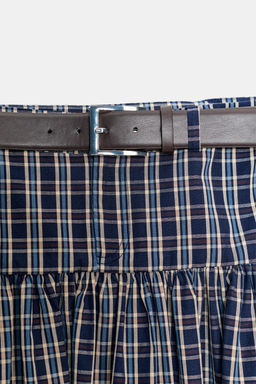 CHECKED MIDI SKIRT WITH BELT