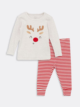 Bisiklet Yaka Uzun Kollu Y?lba?? Temal? Erkek Bebek Pijama Tak?m?