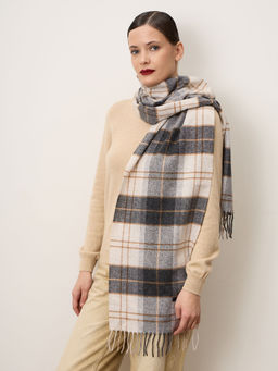 Шарф из шерсти 01219 кремовый-темно-серый