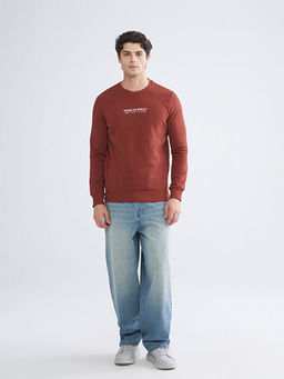 Bisiklet Yaka Bask?l? Erkek Kal?n Sweatshirt