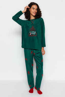Yesil Y?lbas? Temal? Polar K?sl?k Orme Pijama Tak?m? THMAW24PT00265 - Trendyolmilla фото 2