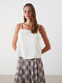 Kare Yaka Ask?l? Modal Kar???ml? Crop Bluz