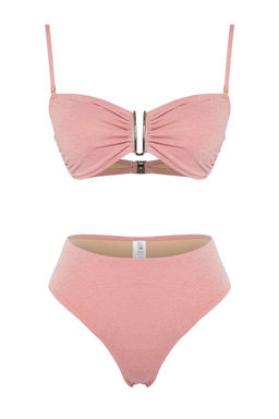 Pembe Straplez Aksesuarl? Simli Brazilian Bikini Tak?m? TBESS24BT00054