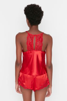 Trendyolmilla Siyah Dantelli Ip Ask?l? Saten Sortlu Dokuma Pijama Tak?m? THMSS22PT0269  фото 13