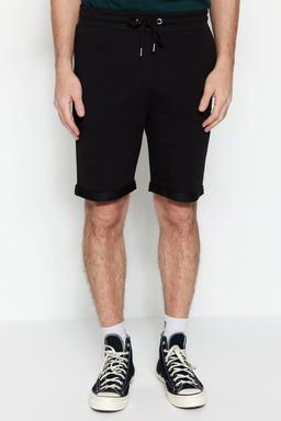 Siyah Regular/Normal Kesim Orta Boy Lastik Belli Bagc?kl? Duble Paca Sort TMNSS21SR0046