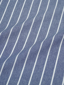 Вареный (стираный) хлопок "Белая полоска (3мм)на джинсово-синем меланже", ш.2.5м, хл-100%,110гр/м.кв
