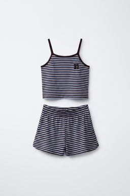 CONJUNTO CAMISETA Y BERMUDA RAYAS / Azul