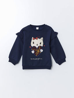 Bisiklet Yaka Nak??l? Kal?n K?z ?ocuk Sweatshirt