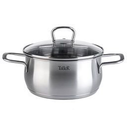 Набор кастрюль из нержавеющей стали Бригг 3 штуки: 2,2л - д18см, h9см, 3,2л - д20см, h10,5см, 5,2л - д24см, h11,5см, s0,5мм, дно s2,7мм, полировка матовая снаружи, зеркальная внутри, стеклянная жаропрочная крышка, стальной обод, пароотвод, ручки с - Домашняя мода фото 4