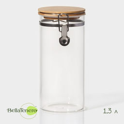 Банка для сыпучих Bella Tenero Эко, 1.3 л, 1022 см, с бугельным замком, стекло, прозрачная