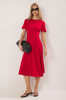 TRENDYOLMILLA Siyah Etegi Belden Ac?lan Midi Dokuma Elbise TWOSS25EL00790  фото 5