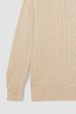 Женский плетеный трикотажный свитер обычного кроя с круглым вырезом и волосами - Defacto фото 3