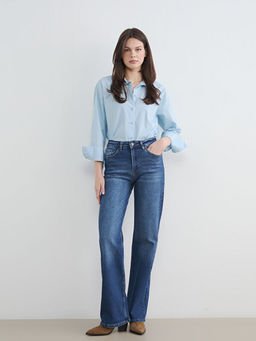 Y?ksek Bel Wideleg Kad?n Jean Pantolon