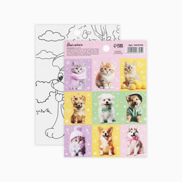 Цена за 10 шт. Наклейки детские бумажные «Котики и пёсики», c раскраской, 11×15.5 см