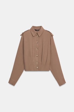CAMISA CORTA TRABILLAS / Tostado - Zara фото 6